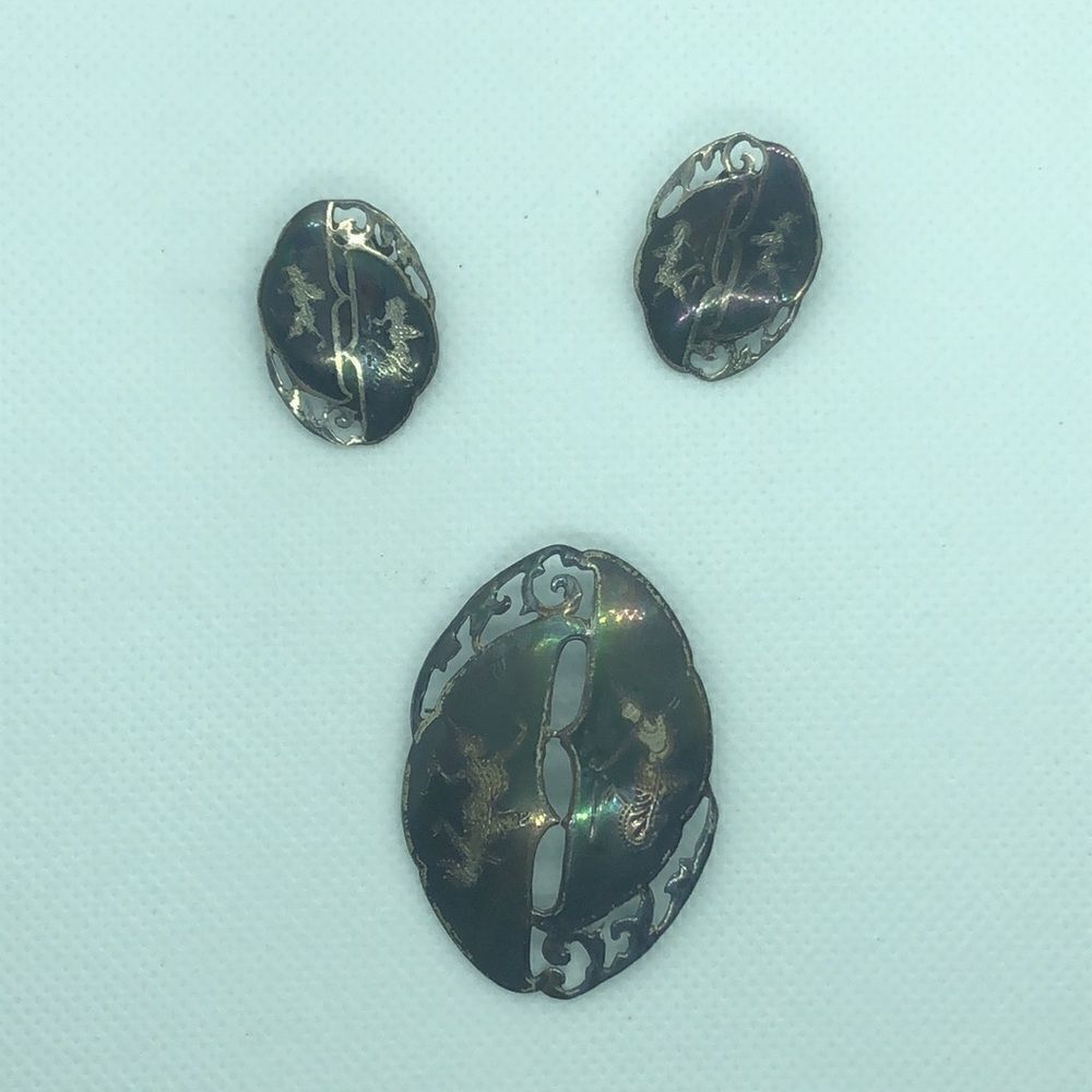 💛 Sterling Silver Vintage Siam Clip-ons & Brooch
